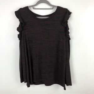 Apt. 9 Black & Maroon Cold Shoulder Ruffled Sleeved Sweater Size Large
